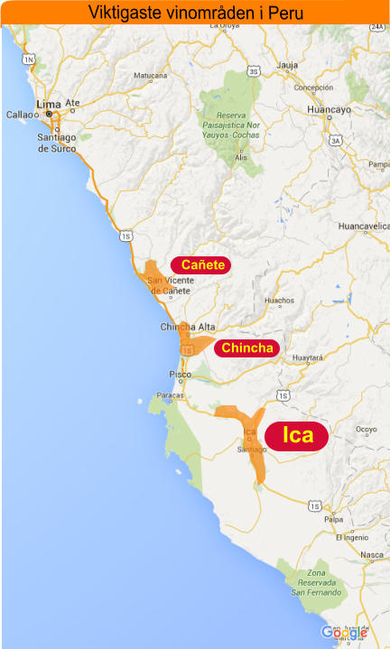 Viktigaste vinområden i Peru Ica Chincha Cañete